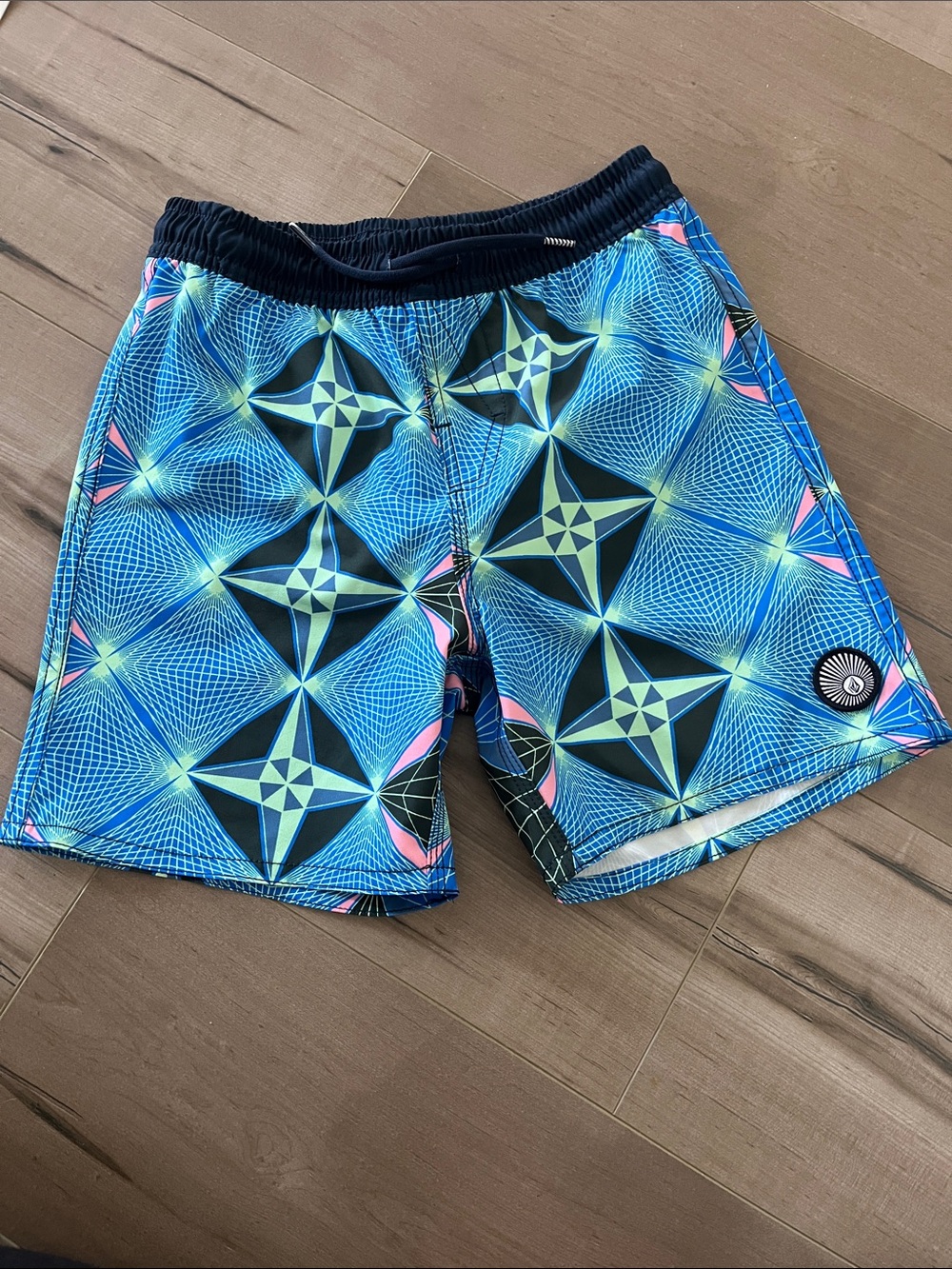 Volcom Boys Blue Green Geometric Swim Trunks